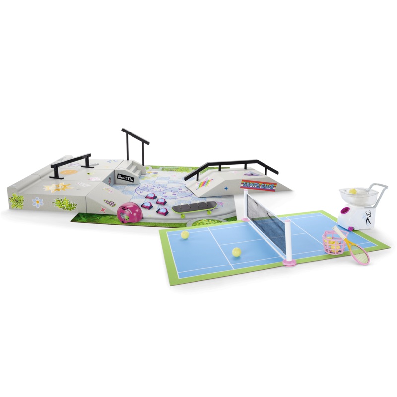 Isabel & Nicki's 2-in-1 Tennis Court & Skate Spot for 18-inch Dolls (Historical Characters)